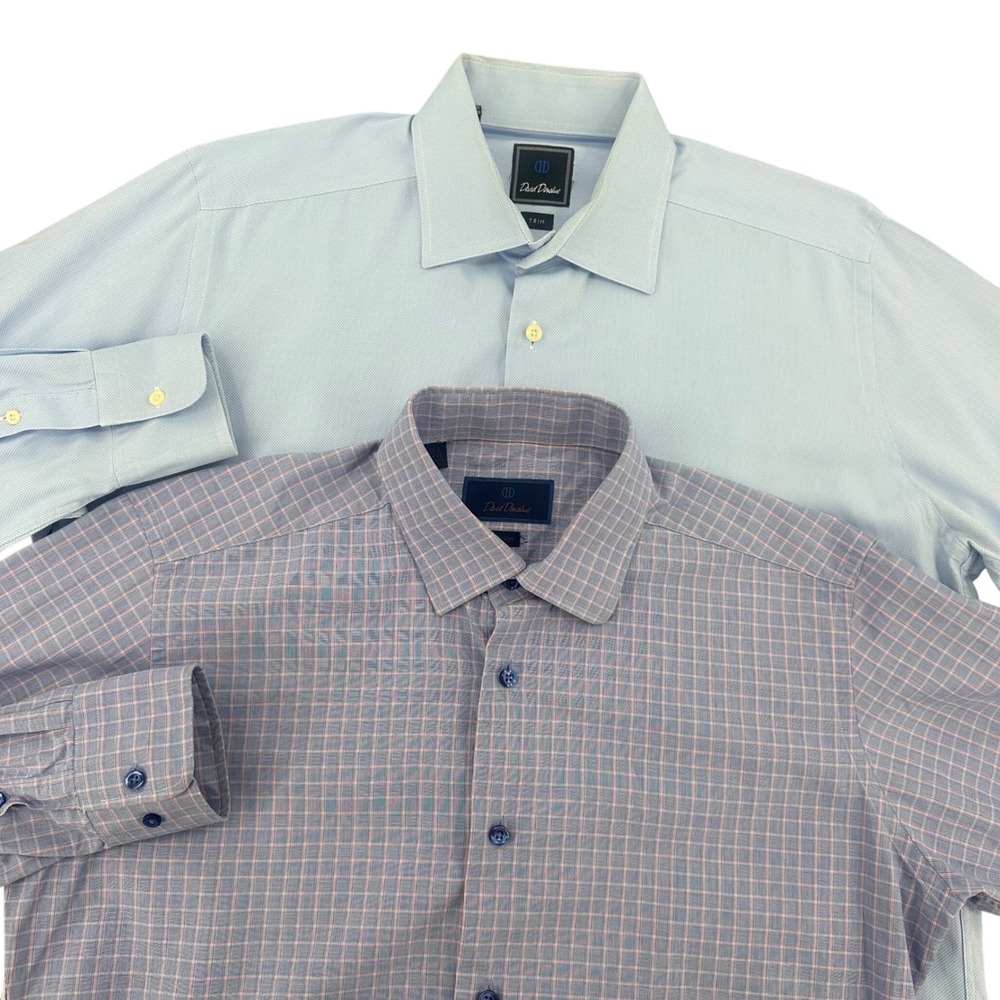 Lot of 2 David Donahue Mens Trim Fit Dress Shirt  Texture 16.5 34/35